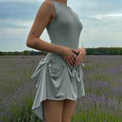 Fashion Slim Bows Bandage Mini Dresses For Women Double Wear Vest Dress Female Sleeveless Hig Waisted Clubs Party DressChristmas Gifts