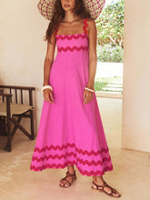 Contrast Color Zipper A-Line High Waisted Square-Neck Midi Dresses