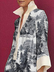 Printed Long Sleeves Loose Lapel Shirt Dress Mini Dresses