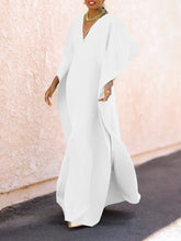 Batwing Sleeves Loose Solid Color Split-Side V-Neck Maxi Dresses