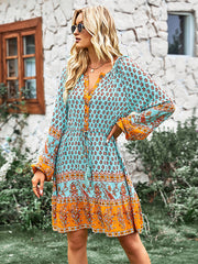 Bohemia A-Line Floral Printed V-Neck Dress