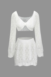 Open Knit Tie Back Crop Top And Mini Skirt Set
