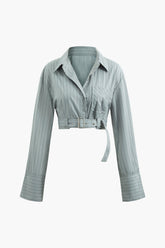 Stripe Chest Pocket Crop Shirt With Belt