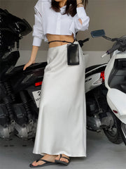 Solid Slim Long Skirt With Slit High Waist See Through Casual Maxi Skirts Women's Street Fashion Temperament Skirts Woman