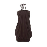 Lace Up Halter Sexy Mini Dress Bodycon Sleeveless High Waist Slim Folds Backless Sexy Club Backless Dresses Woman Strapless