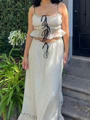 Ruffle Bandage Mesh Dress Sets For Women Lace See Through Crop Tops Ladies Holiday Elegant Skirt Suits Womens Outfits NewChristmas Gifts