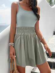 Elasticity Solid Color A-Line High Waisted Spaghetti-Neck Mini Dresses