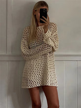 Sexy Hollow Out Knit Cover Up Dress For Women See-Through Loose Beach Holiday Mini Dress Summer Splice Knitwear Cover upChristmas Gifts