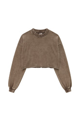 Round Neck Long Sleeve Crop Sweatshirt