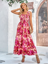 Bohemia A-Line Sleeveless Floral Printed U-Neck Maxi Dress