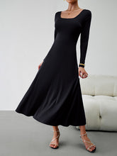 A-Line High Waisted Solid Color Tied Waist U-Neck Midi Dresses