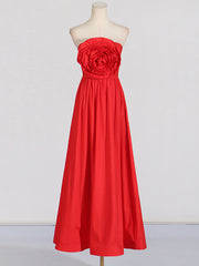 High Waisted Loose Pleated Solid Color Split-Joint Three-Dimensional Flower Zipper Tube Maxi Dresses
