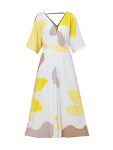 High-Waisted Printed Loose Raglan Sleeve Deep V-Neck Maxi Dresses