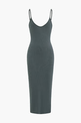 Solid Backless Slip Cami Midi Dress