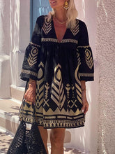 Embroidered Split-Joint Flared Sleeves Loose Deep V-Neck Mini Dresses