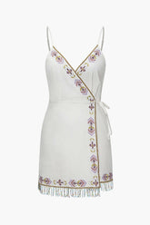 Wrap Tassel Hem V-neck Slip Mini Dress