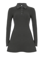 Lapel Waist Long Sleeve A-Line Mini Dress