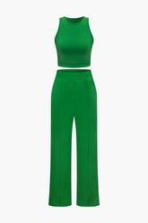 Round Neck Tank Top And Pleated Pants Set