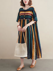Original Cotton Blend Stripe Half Sleeve Maxi Dress