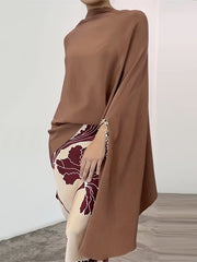 Flower Printed Batwing Sleeves Elegant Split-joint Shirt+Skirt Sets