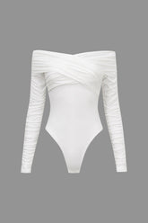 Off Shoulder Ruched Long Sleeve Bodysuit