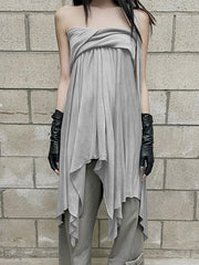 Irregular Cross Pleated Two-Way Tube Dress