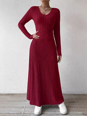 Long Sleeves Skinny Solid Color V-Neck Maxi Dresses Sweater Dresses