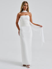 Elegant Tube Top Long Dress Female With Gloves Halter Neck Ribbon Three Pieces Sexy Backless Bodycon Gown Dresses WomanChristmas Gifts