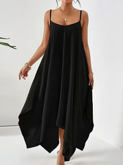 Asymmetric Solid Color Loose Sleeveless Spaghetti-Neck Maxi Dresses
