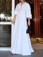 Buttoned Solid Color High Waisted Long Sleeves Lapel Maxi Dresses