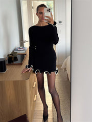 Autumn New Knitted Mini Dress For Women Fungus Contrast Color Slim Sweater Dress Elegant Female Party Clothes Long SleeveChristmas Gifts