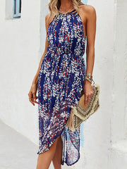 Bohemia Irregular Clipping Floral Round-Neck Dress