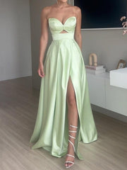 Solid Color Split-Side Sleeveless Tube Elegant Maxi Dresses