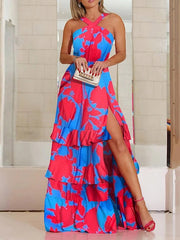 Falbala Split-Side Condole Belt Maxi Dresses