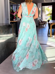 Sleeveless Floral Printed Split-Side V-Neck Maxi Dresses