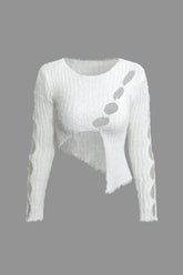 Cut Out Asymmetrical Round Neck Long Sleeve Knit Top