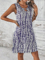 Hollow Printed A-line Loose U-neck Mini Dresses