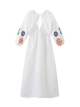 Flower Embroidery Loose Long Sleeves Casual Maxi Dresses