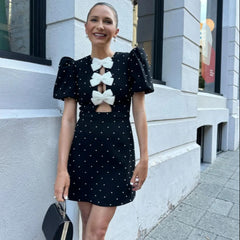 Hollow Out Bow Dress For Women Street Y2k O Neck Bodycon Dresses Female Party Elegant Sexy Slim Evening Dress Ladies 2025Christmas Gifts
