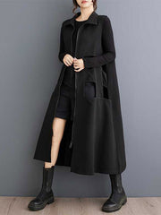 Loose Sleeveless Hollow Solid Color Zipper Lapel Midi Dresses