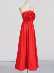 High Waisted Loose Pleated Solid Color Split-Joint Three-Dimensional Flower Zipper Tube Maxi Dresses