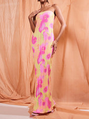 Flower Printed Tube Wrap Maxi Dresses