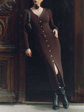 Fall Winter Long Sleeve Knitted Dress Button Slit Female Sweater Cardigan Dresses Slim Solid Elegant Office Lady ClothesChristmas Gifts