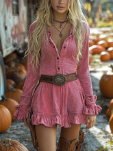 Solid Color Corduroy Ruffled Mini Dresses