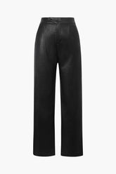 Faux Leather Elastic Waistband Straight Leg Pants
