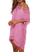 Loose Raglan Sleeve Hollow See-Through Solid Color Split-Joint V-Neck Mini Dresses