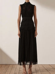 Urban Solid Color High Waisted Falbala Maxi Dress