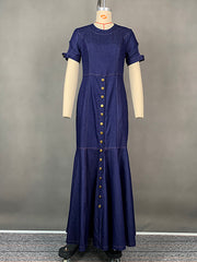 Buttoned Hollow Split-Joint Bodycon Mermaid Round-neck Maxi Dresses