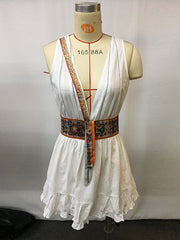 Vintage Floral Patchwork Sleeveless Ruffled Mini Dresses