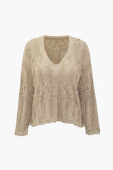 V-neck Open Knit Long Sleeve Top